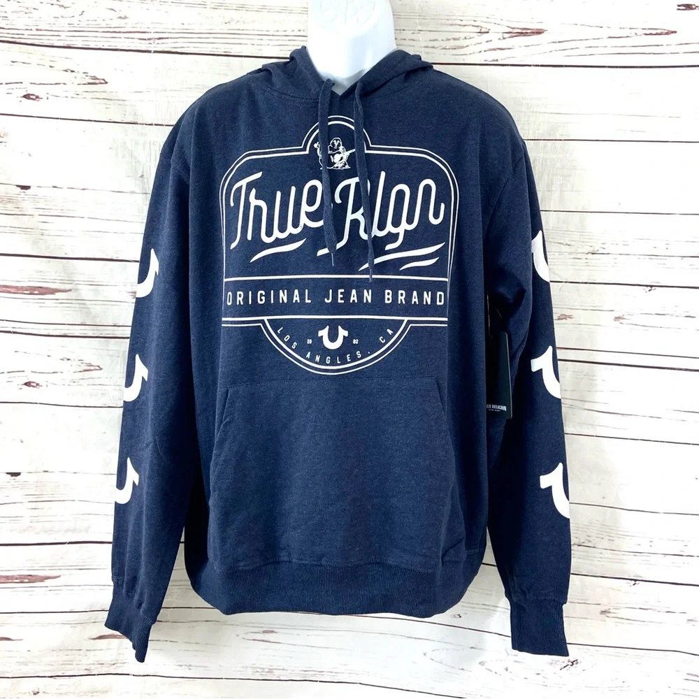 True Religion Hoodie Men’s XL‎ Blue Logo Long Sleeve Original Jean Brand